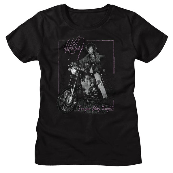 Whitney Houston - Motorcycle Womens T-Shirt - HYPER iCONiC.