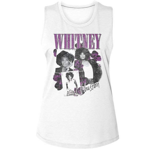 Whitney Houston - Orchid Collage Womens Muscle Tank Top - HYPER iCONiC.