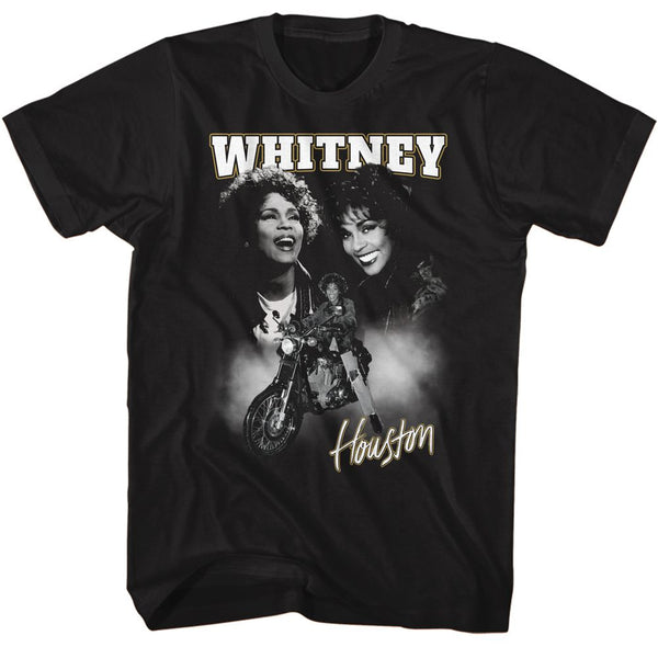 Whitney Houston - Whitney-motorcycle Collage T-Shirt - HYPER iCONiC.