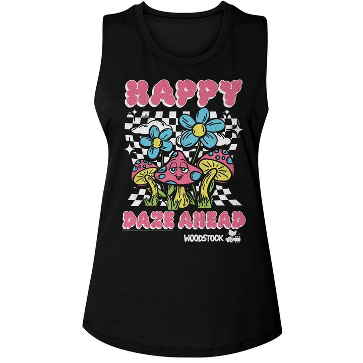 Woodstock - Happy Daze Ahead Womens Muscle Tank Top - HYPER iCONiC.