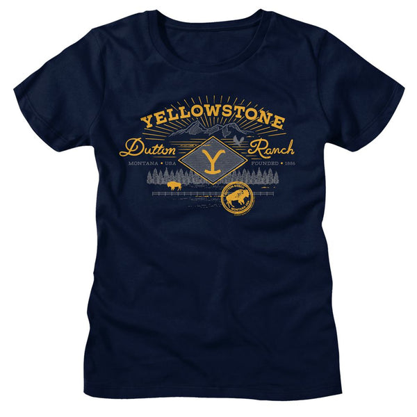 Yellowstone - Mountain Range Womens T-Shirt - HYPER iCONiC.