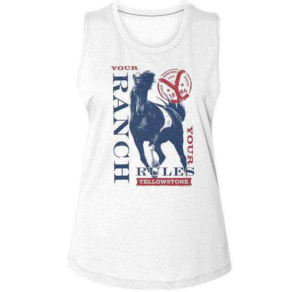 Yellowstone - Your Ranch Your Rules Womens Muscle Tank Top - HYPER iCONiC.
